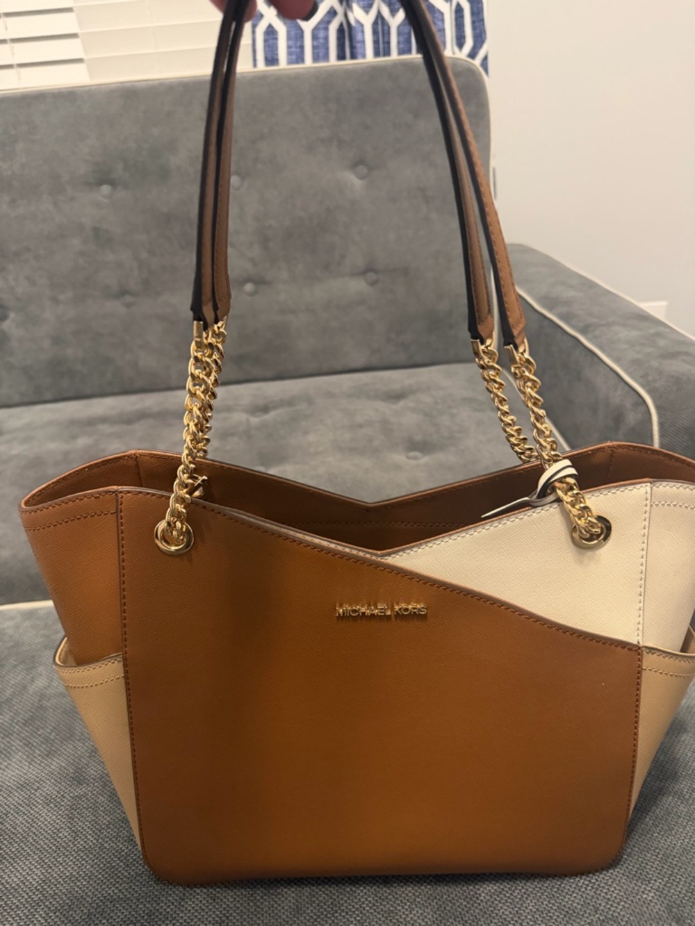Michael Kors Brown & Cream Chain-Handle Tote